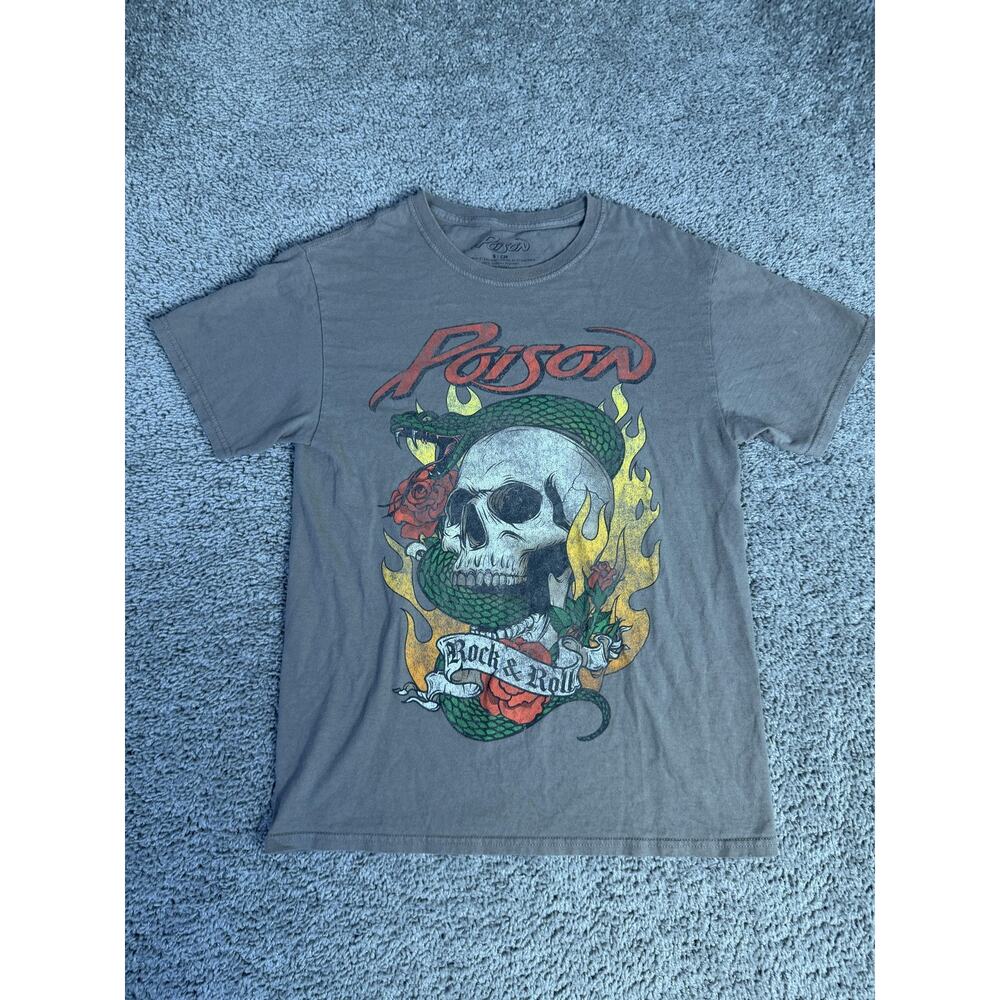 Poison Shirt Mens S Brown Snake Skull Short Rock N Roll Sleeve Crew Neck Cotton